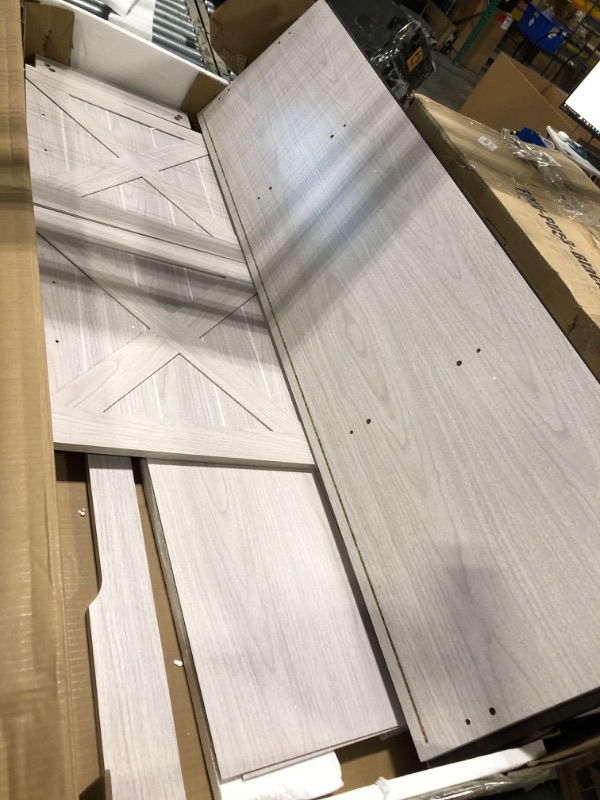 Photo 1 of ** VERY USED/ UNTESTED /MISSING PARTS***** DWVO Farmhouse TV Stands for Living Room, Entertainment Center with Storage, TV Stand for 65 Inch TV with Double Barn Doors & Storage Cabinets, Rustic TV Cabinet Media Console, Espresso & Grey White