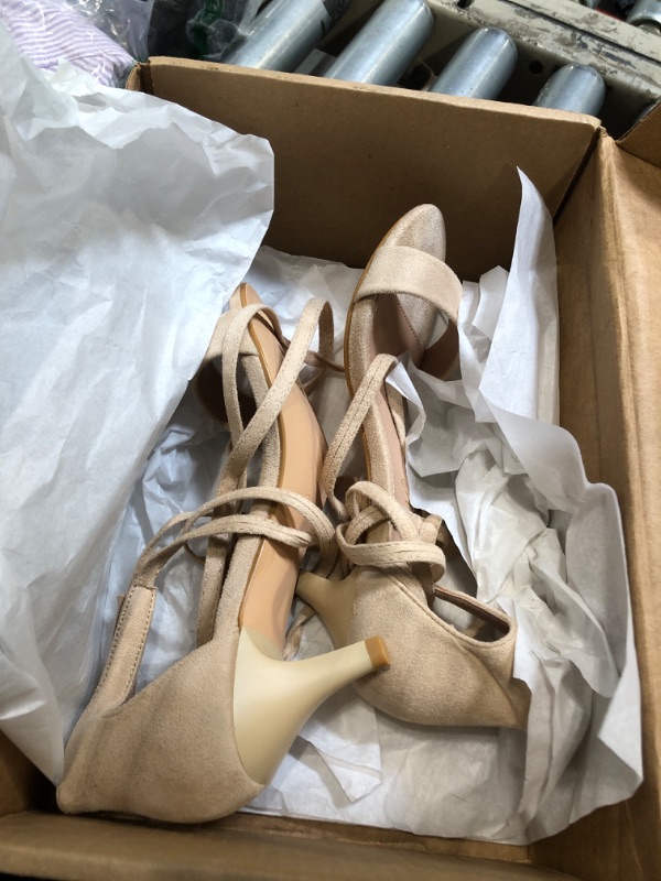 Photo 1 of ** VERY USED*** Allegra K Women's Open Toe Kitten Heel Lace Up Dress Beige Sandals - 7.5 M US