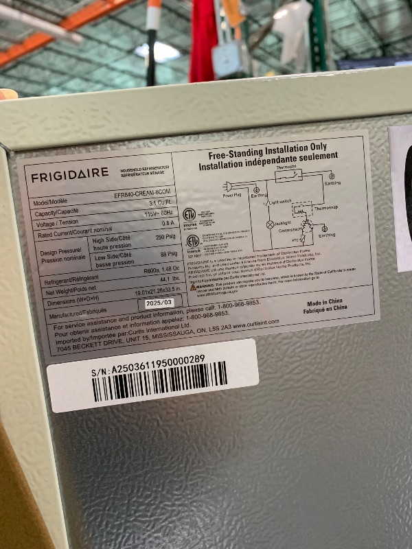 Photo 1 of *** NEW/ DAMAGE MINOR**** Frigidaire EFR840-Cream EFR840 Retro Mini Fridge with Freezer & Side Bottle Opener-Small 2 Door Refrigerator for Office Bar or College Dorm Room-3.1 Cu Ft (Cream)