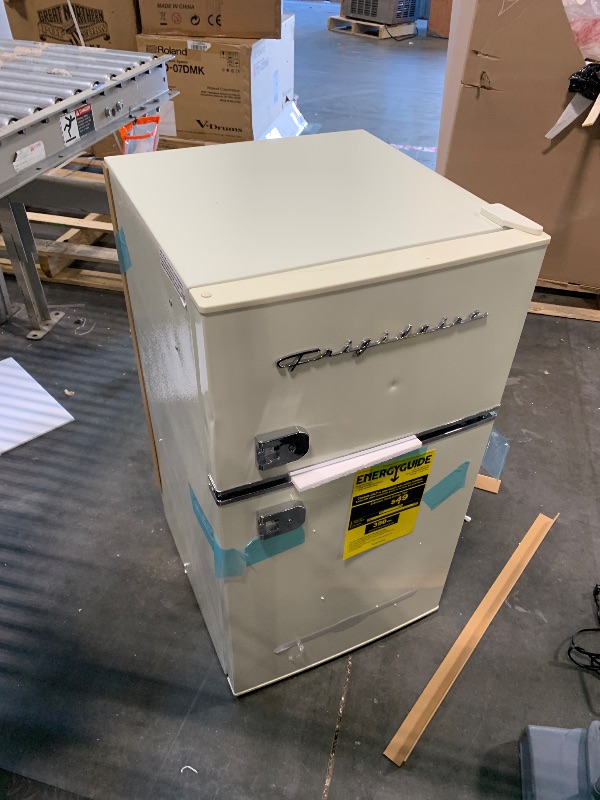 Photo 1 of *** NEW/ DAMAGE MINOR**** Frigidaire EFR840-Cream EFR840 Retro Mini Fridge with Freezer & Side Bottle Opener-Small 2 Door Refrigerator for Office Bar or College Dorm Room-3.1 Cu Ft (Cream)
