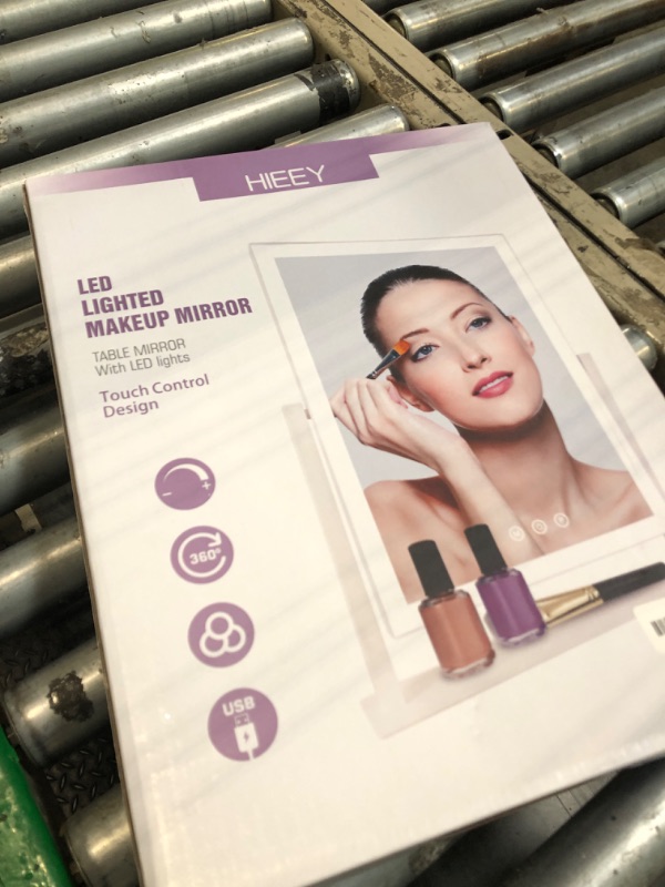 Photo 1 of **UNTESTED**
HIEEY Lighted Makeup Mirror, Hollywood Vanity Mirror with Lights, Three Color Lighting Modes, and 5X Magnification Mirror, Smart Touch Control, 360°Rotation (17.3in,White,Gift Box)