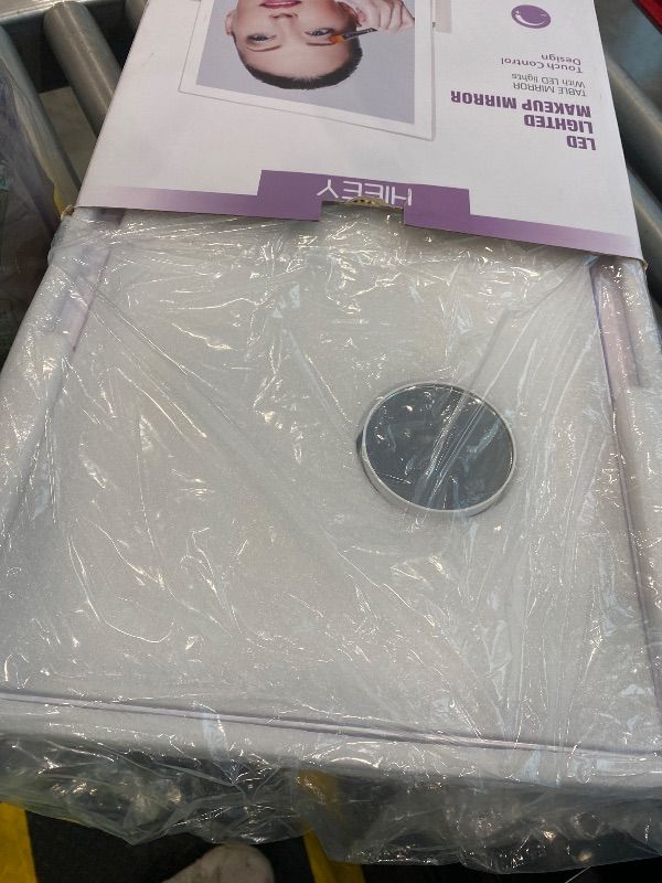 Photo 1 of **UNTESTED**
HIEEY Lighted Makeup Mirror, Hollywood Vanity Mirror with Lights, Three Color Lighting Modes, and 5X Magnification Mirror, Smart Touch Control, 360°Rotation (17.3in,White,Gift Box)