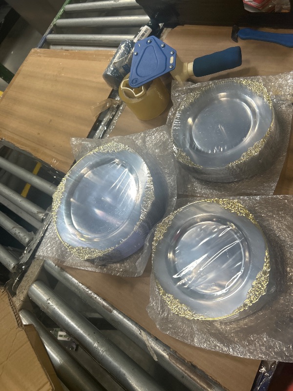 Photo 1 of ****MISSING PIECES***
200 PCS Clear and Gold Plastic Plates for 100 Guests, Elegant Clear Disposable Plates with Gold Trim, Include 100 PCS Dinner Plates, 100 PCS Dessert Plates for Party, Birthday and Graduation