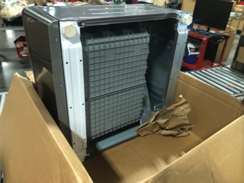 Photo 1 of ***MINOR DENT ON TOP, PICTURED*** SAMSUNG 27-Inch Washer Dryer Pedestal Stand w/ Pull Out Laundry Storage Drawer, Stainless Steel, WE402NP/A3, Platinum