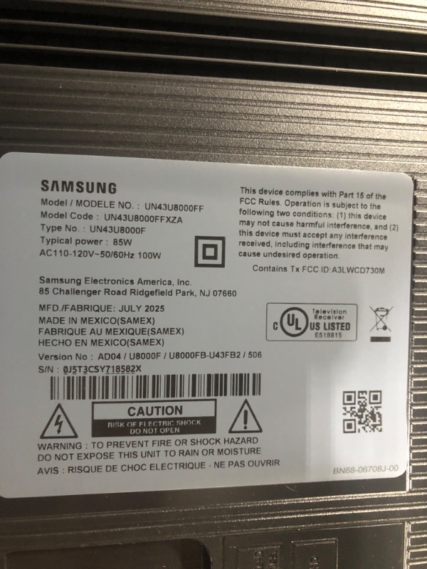 Photo 1 of ***MINOR  DAMAGE*** ***READ CLERK NOTES*** Samsung 43-Inch Class Crystal UHD U8000F 4K Smart TV (2025 Model) Endless Free Content, Crystal Processor 4K, MetalStream Design, Knox Security, Alexa Built-in