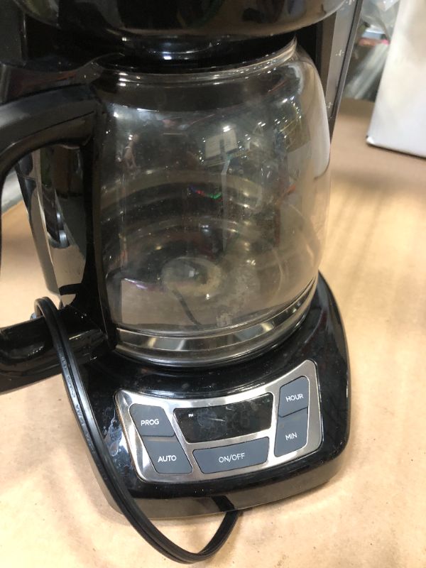 Photo 1 of ***VERY USED*** BLACK+DECKER 12-Cup Digital Coffee Maker, Programmable, Washable Basket Filter, Sneak-A-Cup, Auto Brew, Water Window, Keep Hot Plate, Black