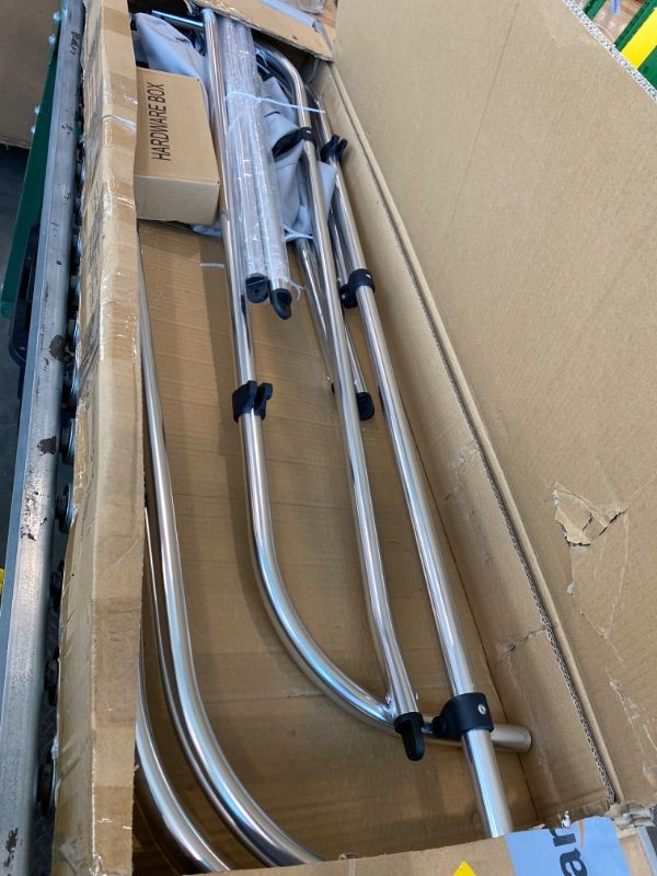 Photo 1 of ***SELLING FOR PARTS*** VEVOR 4 Bow Boat Bimini Tops, 600D Polyester Canopy with Aluminum Alloy Frame, Waterproof & Sun Shade Boat Awning Canopy with Storage Bag, 2 Support Poles, 4 Straps, 8'Lx(91"-96") Wx54 H, Light Grey