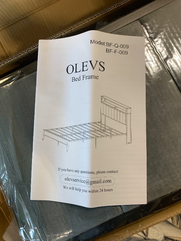 Photo 1 of ** NEW ITEM/ MANUAL INCLUDED **OLEVS Queen Bed Frame Metal Platform Bed Queen Size with 2-Tier Storage & LED Light Headboard, Charging Station Type C, No Box Spring Needed