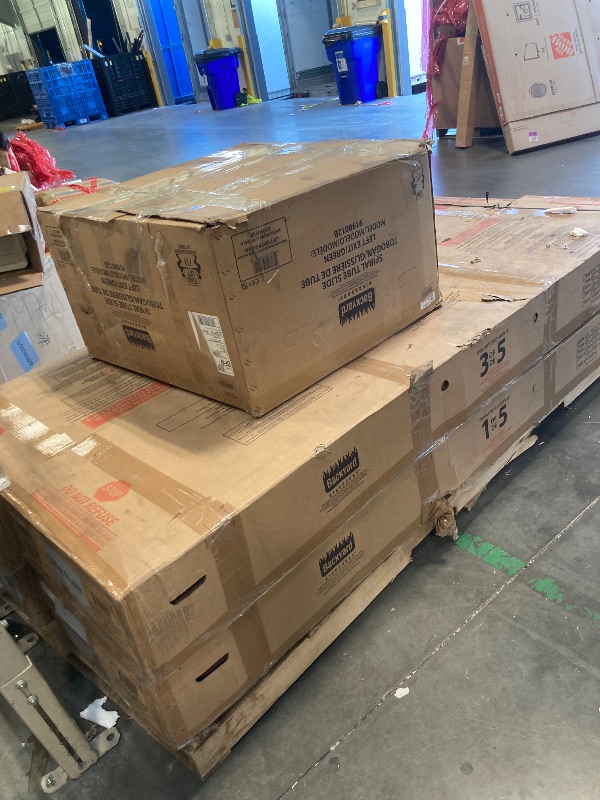 Photo 1 of **FACTORY SEALED**5 BOXES**Backyard Discovery Skyfort All Cedar Swing Set, Elevated Covered Wood Roof Clubhouse with Bay Windows, 2 Belt Swings, Web Swing, 10ft Wave Slide, 5 ft Tube Slide, Covered Picnic Table, 5 ft Rock Wall