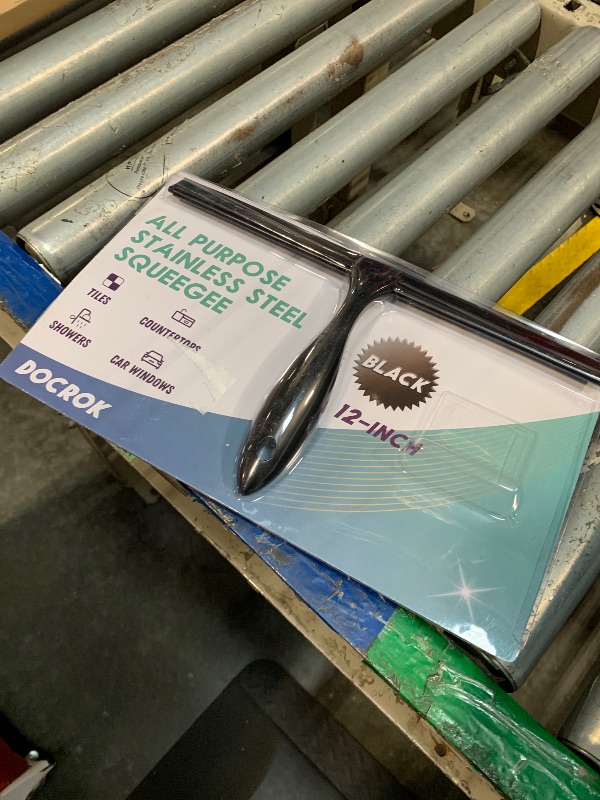 Photo 1 of ** MISSING HOOK**All-Purpose Stainless Steel Shower Squeegee for Shower Glass Door with Adhesive Hook, Bathroom Cleaner Tool Household Window Mirror Squeegee for Glass Doors, Cleaning Tile Wall, Car, 12 inch, Black