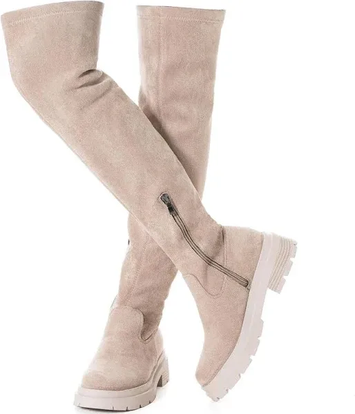 Photo 1 of *** SIMILAR / BROWN *** Vepose Women's Over The Knee High Boots Brown Suede Thigh High Boot Vegan 3 Inch Chunky Heels Zipper Adjustable Opening 991 Shoes Size 7 (CJY991 Brown 07)