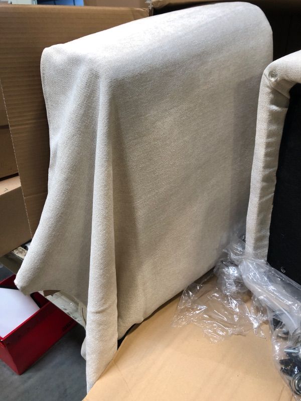 Photo 1 of *****1 DINNING CHAIR ONLY**** KISLOT Upholstered Dining Chairs Set of 2 with Casters, Wingback Modern Side Armless Deskchair with Rollers for Diningroom Bedroom Livingroom Reading Room, Cream Beige Fabric