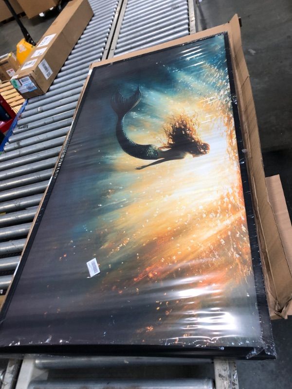 Photo 1 of ***CRACKED***MINOR DAMAGE**LOOK AT PHOTO***
Olivine Mermaid Wall Art, Ocean Pictures Wall Decor, Coastal Painting, Marine Life Canvas Prints, Framed Artwork for Bathroom Bedroom Living Room Office Home Decoration 60"x30"