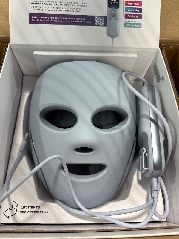 Photo 1 of Shark CryoGlow LED Face Mask with Under-Eye Cooling, Anti-Ageing & Blemish Repair, Red & Blue LED, Infrared Light Therapy, USB-C, Remote Control, Storage Bag, Blue Frost, FW312. PARTIAL SET.