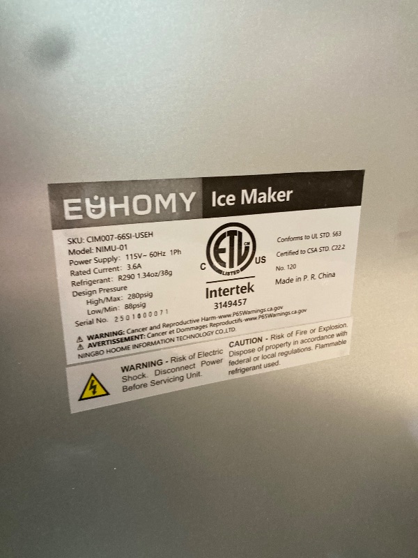 Photo 1 of ***MINOR DAMAGE/ PEELED OFF PAINT**** EUHOMY Commercial Under Counter Nugget Ice Maker Machine, 66Lbs/Day, Bulit-in Freestanding Ice Maker with Gravity Drainage, Self-Cleaning & 24H Timer Ice Machine, for Commercial & Home Use(Silver)