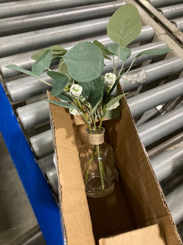 Photo 1 of ***ONLY ONE***Zheart 2 Pack Small Fake Plants Eucalyptus Potted?Artificial Eucalyptus Stems in Glass Vase with Faux Water for Shelf Desk Bathroom Farmhouse Room Office Coffee Table Kitchen Home Decor (Green)