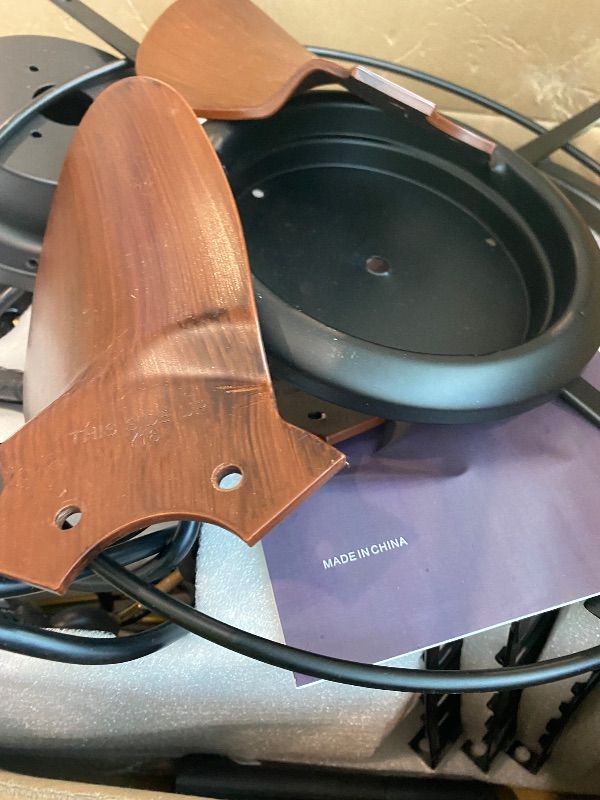 Photo 1 of *Missing parts unknown* Mpayel Outdoor Ceiling Fan with Light for Waterproof, 18" Caged Low Profile Industrial Fan Light Fixture, Black Plug In with Hook Ceiling Fan for Outdoor Patios, Gazebo