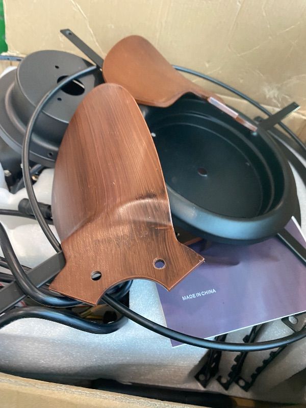 Photo 1 of *Missing parts unknown* Mpayel Outdoor Ceiling Fan with Light for Waterproof, 18" Caged Low Profile Industrial Fan Light Fixture, Black Plug In with Hook Ceiling Fan for Outdoor Patios, Gazebo