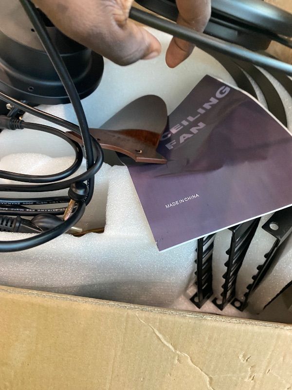 Photo 1 of *Missing parts unknown* Mpayel Outdoor Ceiling Fan with Light for Waterproof, 18" Caged Low Profile Industrial Fan Light Fixture, Black Plug In with Hook Ceiling Fan for Outdoor Patios, Gazebo