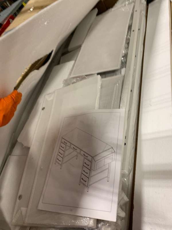 Photo 1 of ** MANUAL INCLUDED** Lufeiya 47 Inch Computer Desk with 9 Drawers, Office Desk Work Desk for Home Office, Study, Writing, Vanity Desk with Fabric Drawers on Both Sides, Large Storage, White