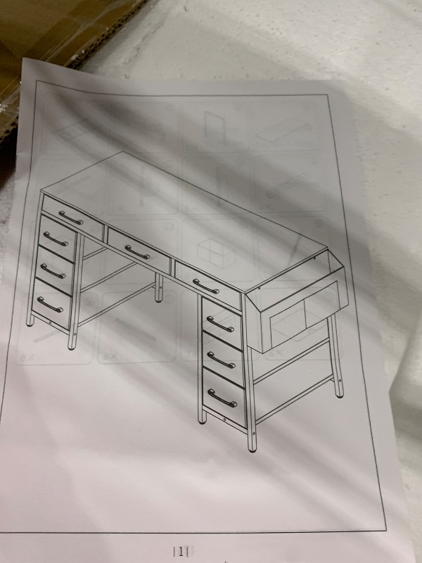 Photo 1 of ** MANUAL INCLUDED** Lufeiya 47 Inch Computer Desk with 9 Drawers, Office Desk Work Desk for Home Office, Study, Writing, Vanity Desk with Fabric Drawers on Both Sides, Large Storage, White