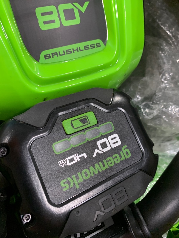 Photo 1 of ** BATTERY AND CHARGER INCLUDED/ UNTESTED ** Greenworks 80V 21" Brushless Cordless (Push) Lawn Mower (LED Headlight + Aluminum Handles), 4.0Ah Battery and Rapid Charger Included (75+ Compatible Tools)