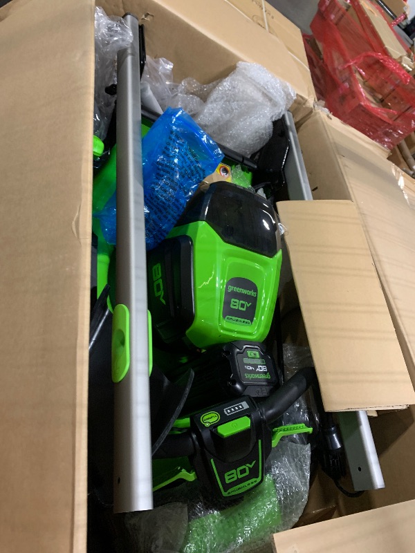Photo 1 of ** BATTERY AND CHARGER INCLUDED/ UNTESTED ** Greenworks 80V 21" Brushless Cordless (Push) Lawn Mower (LED Headlight + Aluminum Handles), 4.0Ah Battery and Rapid Charger Included (75+ Compatible Tools)