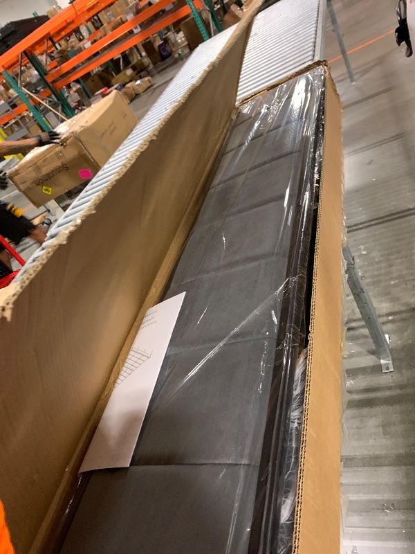 Photo 1 of **BRND NEW ITEM/ MANUAL INCLUDED**  Liians King Size Platform Bed Frame with LED Lights, Grey Upholstered Headboard with 2-Tier Storage Shelves, Charging Station, Noise Free, No Box Spring Needed, Easy Assemably