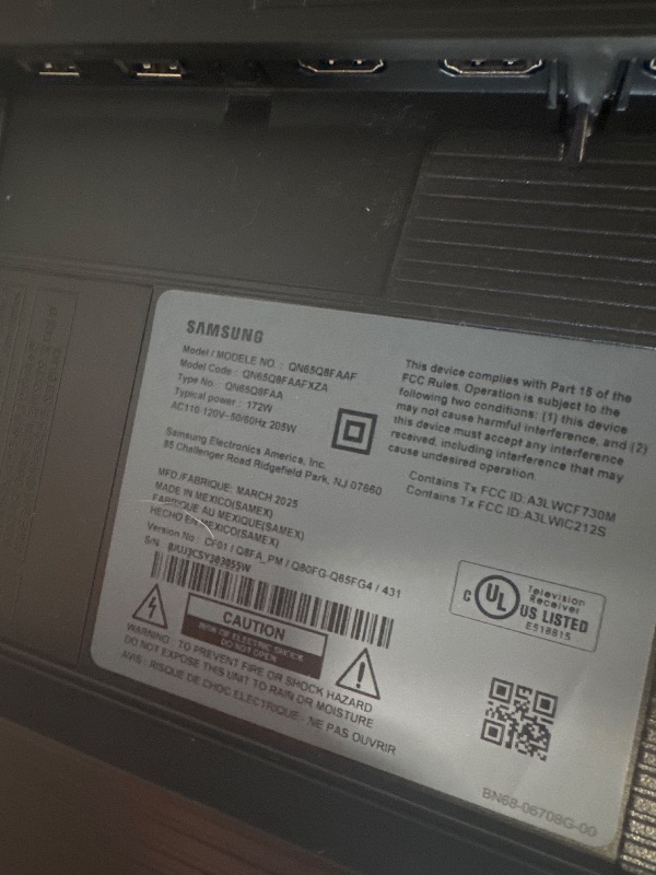 Photo 1 of ** IT HAS NO CABLE / UNTESTED / CONTROL INCLUDED** Samsung 65-Inch Class QLED Q8F 4K UHD Smart TV (2025 Model) Q4 AI Processor, 100% Color Volume with Quantum Dot, AirSlim Design, Endless Free Content, Samsung Vision AI, Alexa Built-in