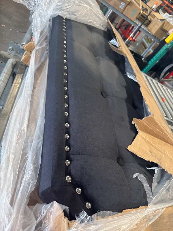 Photo 1 of ** DAMAGE MINOR DIRTY/ USED ** HAOARA Full Size Bed Frame, Full Size Platform Bed Frame with Upholstered Button Tufted Headboard, Strong Wood Slats, No Box Spring Needed, Mattress Foundation, Easy Assembly Black