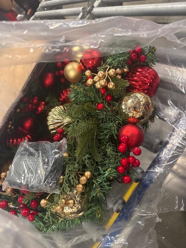 Photo 1 of ** LIGHTS INCLUDED** 28’’ Pre-Lit Artificial Christmas Wreath, Battery Operated 35 LED Lights with Faux Greenery, Pine Cones, Berries for Front Door, Xmas Wreath for Holiday Christmas Home Decorations