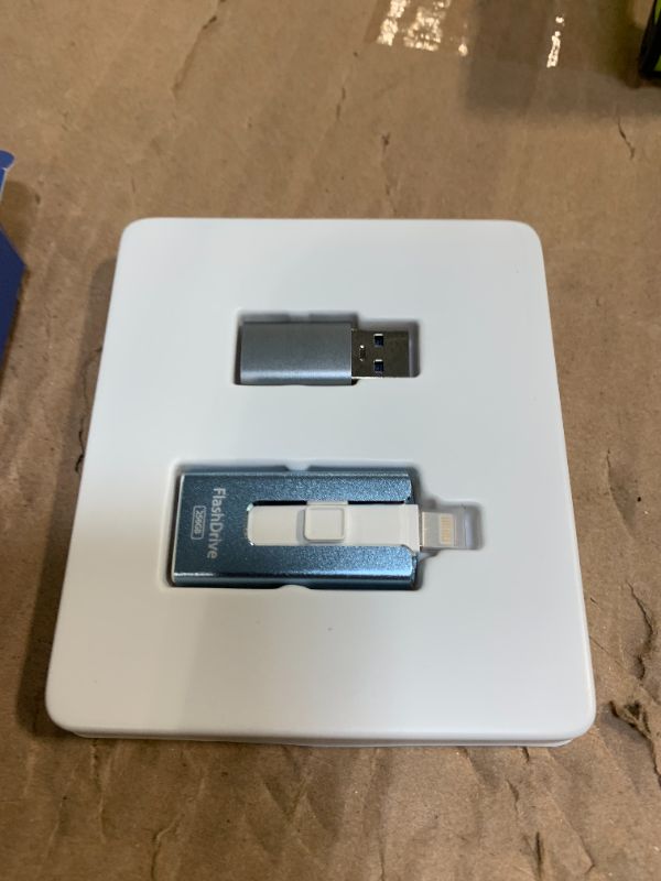 Photo 1 of ** UNKNOWN IF IT WORKS***MFi Certified Flash Drive for iPhone 256GB, 3 in 1 Type-C USB Memory Stick Thumb Drive for Photos Videos, High Speed External Memory Storage Photo Stick for iPhone iPad Android PC (Sky Blue)