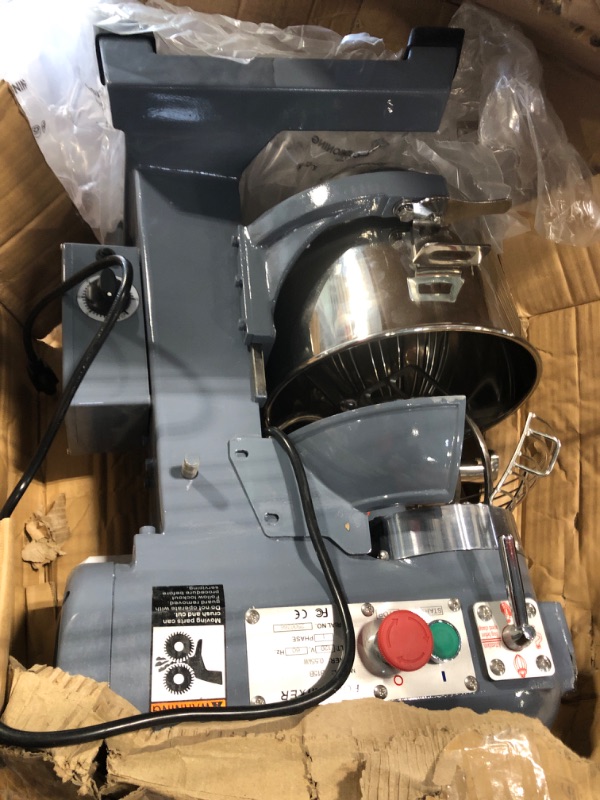 Photo 1 of ** VERY USED/ TESTED TURN ON/ DAMAGE MAJOR CHECK PHOTO** Commercial Food Mixer 15QT 600W 110V 3 Speeds Adjustable, Stand Mixer Dough Kneading Machine with Stainless Steel Bowl Dough Hooks Whisk Beater, With Safety Guard for Bakeries Restaurants Pizzerias