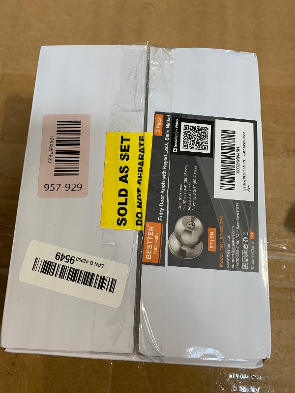 Photo 1 of [3 Pack] BESTTEN Door Knob with Lock and Key, Keyed Different Entry Door Knob with Adjustable Latch, for Entrance and Front Door, Satin Nickel