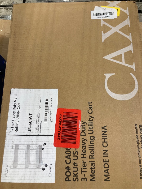 Photo 1 of *Missing Parts - See clerk notes*
CAXXA 3-Tier Rolling Metal Storage Organizer - Mobile Utility Cart Kitchen Cart with Caster Wheels, White