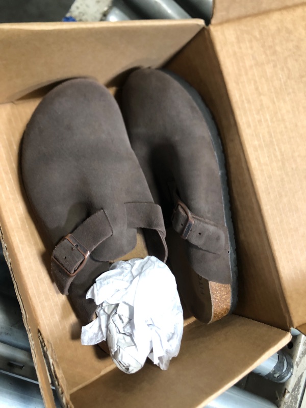 Photo 1 of ** VERYT USED**FITORY Mens Suede Clogs with Arch Support?Leather Cork Footed Mules Mocha Size 12