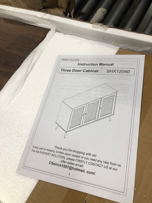 Photo 1 of ** NEW**Shintenchi Large Rattan Storage Cabinet, Modern Sideboard Cabinet, Accent Large Storage Space Cabinet with Rattan Decorated Doors for Living Room, Dining Room, Brown