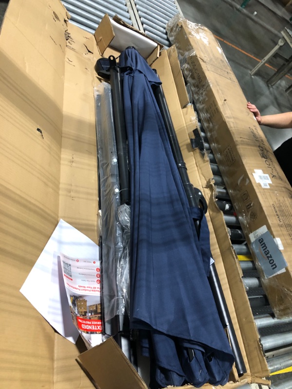 Photo 1 of ** VERY USED**10 ft Solar Lights Cantilever Umbrella outdoor patio, Offset Patio Umbrella with Easy Lift & Tilt Adjustment, UV Protection Fade Resistant for Deck, Pool, Garden, Navy Blue