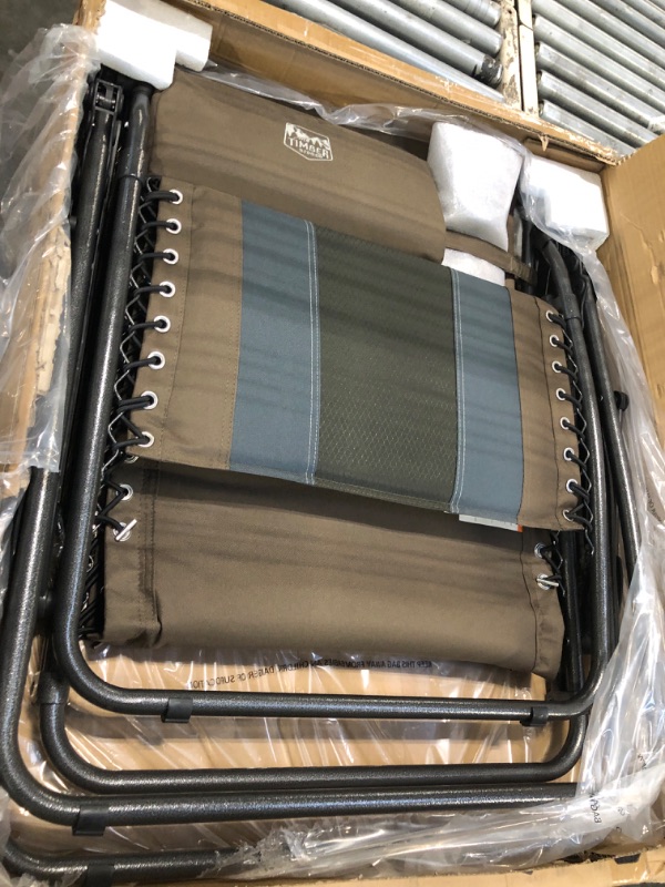 Photo 1 of ** NEW*** TIMBER RIDGE Outdoor Reclining Padded with Adjustable Headrest and Cup Holder Foldable Zero Gravity Lawn Chair for Adults, Supports 350 LBS, Brown-2 Pack