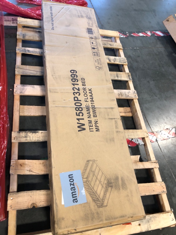 Photo 1 of ** NEW**  PVWIIK Full Size Floor Bed with Fence and Door,Easy to Assemble Wood Bedstead,Platform Bed w/Safety Guardrails/Near The Ground,Espresso