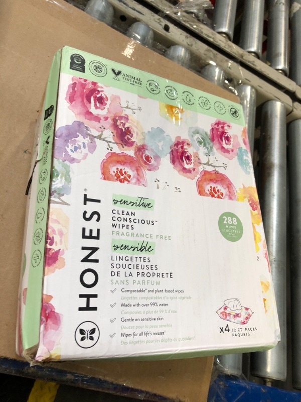 Photo 1 of **3 PCS**The Honest Company Clean Conscious Multi-Use Wipes Unscented Hypoallergenic Baby for Sensitive Skin 99% Water Plant-Based Compostable Rose Blossom 288 Count