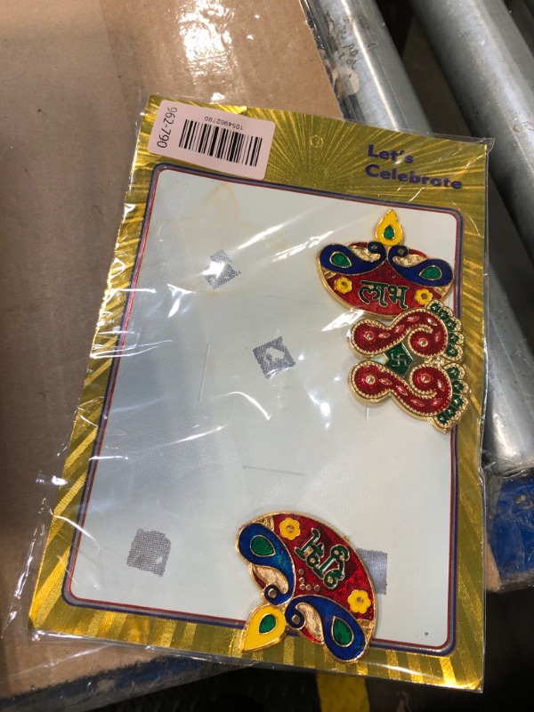 Photo 1 of **4 PCS**ARTISENIA Diya Shubh Labh with Laxmi Charan Paduka Pagala | Diwali Rangoli Floor & Door Decoration | Traditional Table Decor with Studded Stones & Sequins | Shubh Labh Ganesha Décor | Size 2.5x2.5