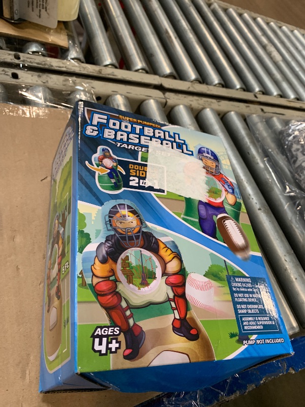 Photo 1 of *MISSING PARTS UNKNOWN*
Super Pumped! Inflatable Double-Sided Baseball & Football Target Set - Blow Up Toy with Soft Football, Baseball & Inflatable Bat - Fun Toss Games for Indoor, Outdoor, Backyard & Party Favor - 5 Feet