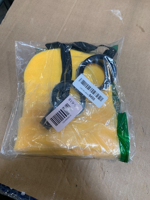 Photo 1 of *** MISSING GLOVES***HEYFIZZ 3 Pcs Halloween Costume Accessories Adult,Goggles Glasses/Yellow Beanie/Gloves for Men Women Cosplay Party Set