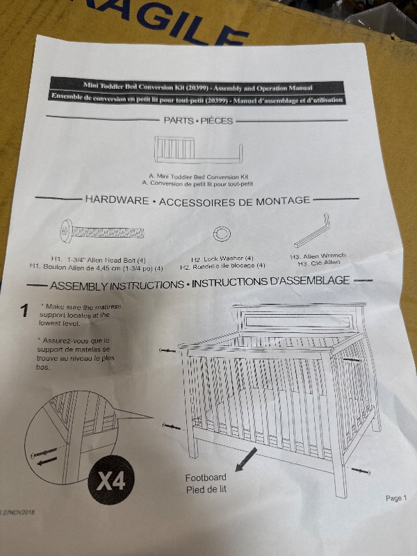 Photo 1 of ** SIMILAR IMAGE UNKNOWN SIZE OR BRAND***Toddler Bed Safety Guard Rail for Dolce Babi Convertible Cribs - Solid Wood Rail for Convertible Crib to Toddler Bed Conversion - Safety Bed Rail for Children (White)