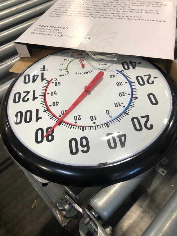 Photo 1 of ** CRACK ON FACE COVER ** Circrane 13.25 Inch Round Thermometer with Hygrometer, Large Indoor Wall Patio Bimetal Weather Thermometer, No Battery Required, Black