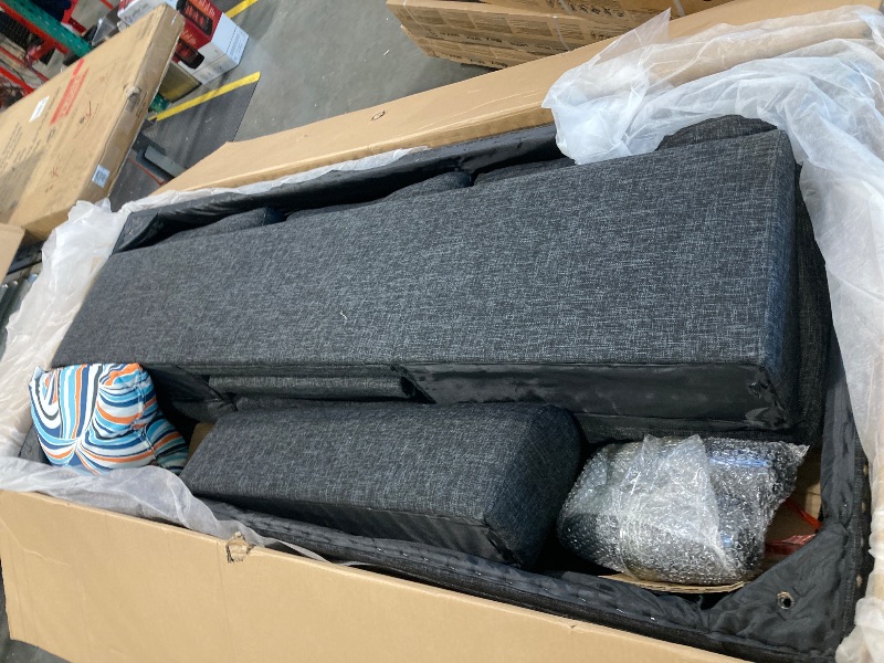 Photo 1 of ** USED/ MISSING PARTS/ UNTESTED*** GlasFlength Modern Living Room Furniture Sets with Cup Holder, Modular Sectional Couches with Chaise Lounge, 4-Seaters L Shape Sofa with Storage Ottoman, for Living Room, Apartment, Black Grey