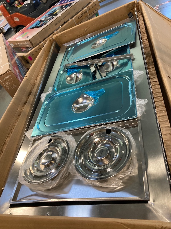 Photo 1 of ** USED***VEVOR Commercial Food Warmer, 5 Pans + 2 Pots Electric Steam Table, 1800W Professional Buffet Catering Food Warmer with Shield Undershelf Wheels, Stainless Steel Server for Party Restaurant Hotel