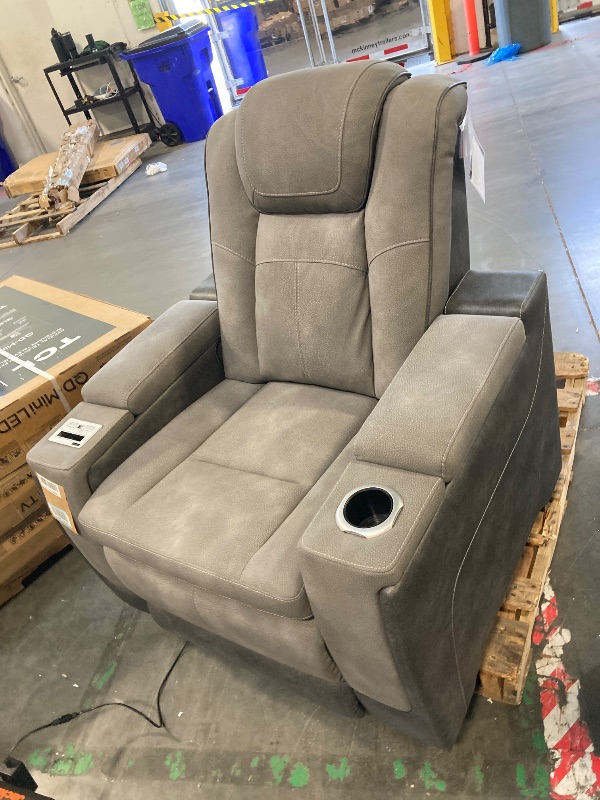 Photo 1 of ** used***Signature Design by Ashley Next-Gen DuraPella Modern Faux Leather Power Recliner with Adjustable Headrest, Gray