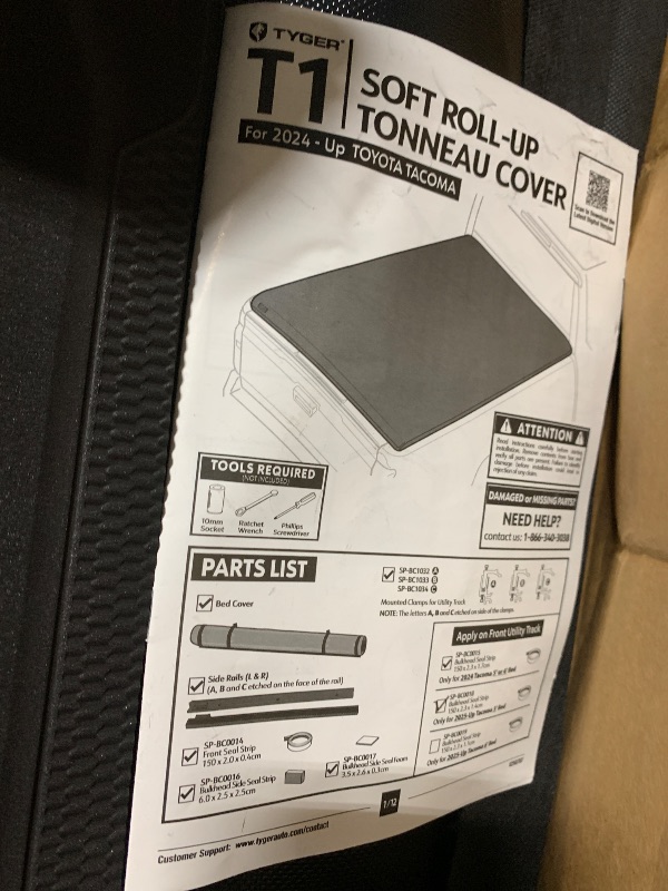 View 4 of **MIGHT BE MISSING SOME HARDWARE** Tyger Auto T1 Soft Roll-up Truck Bed Tonneau Cover Compatible with 2024-2025 Toyota Tacoma (Only Fits Models with Factory Deck Rail System) | 5' (60") Bed | TG-BC1T9204